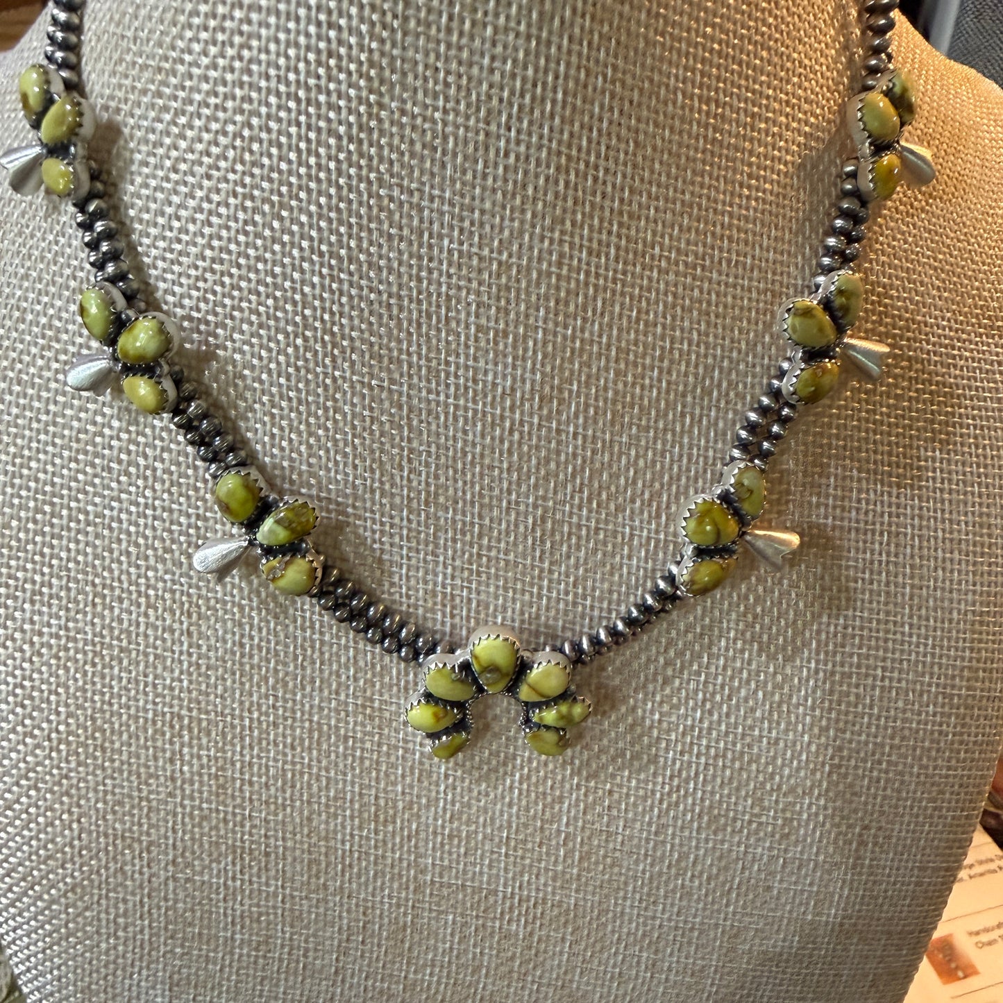 Palomino Turquoise Gemstone Choker Necklace Sterling Silver Desert Pearl Strand