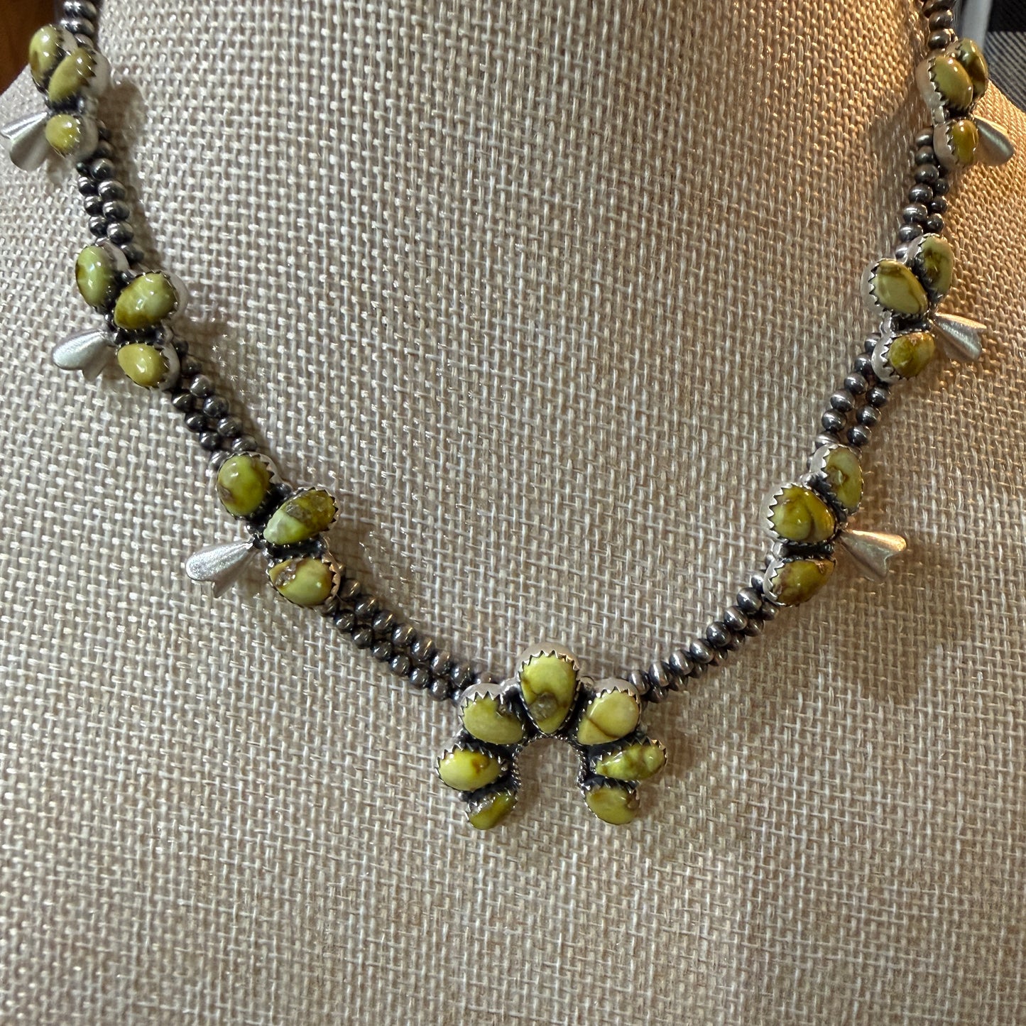 Palomino Turquoise Gemstone Choker Necklace Sterling Silver Desert Pearl Strand