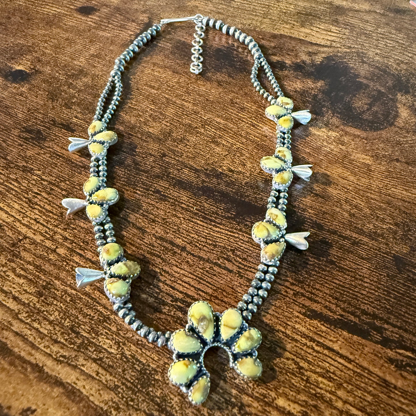 Palomino Turquoise Gemstone Choker Necklace Sterling Silver Desert Pearl Strand