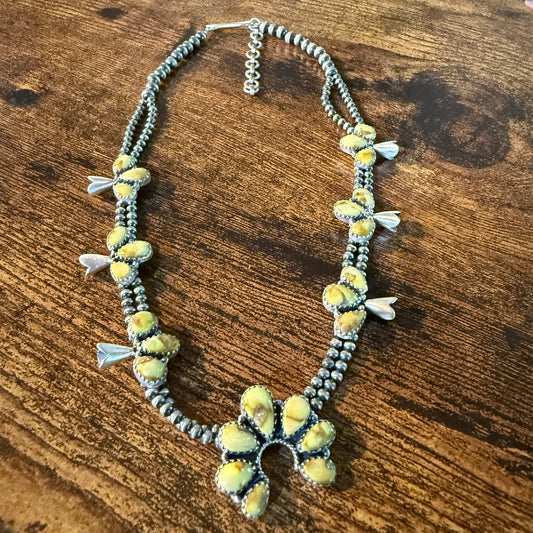 Palomino Turquoise Gemstone Choker Necklace Sterling Silver Desert Pearl Strand