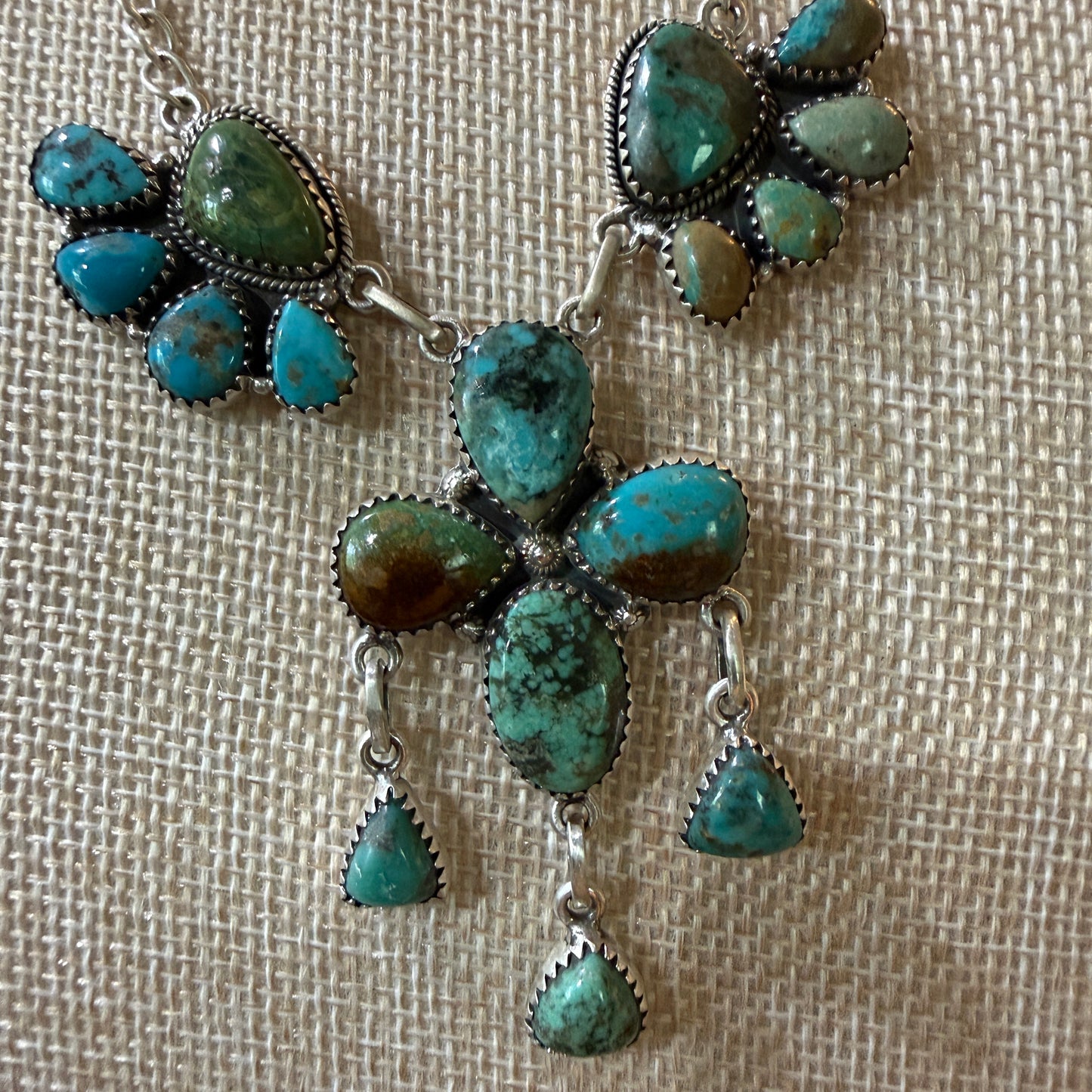 Hachita Turquoise Gemstone Lariat Cluster Necklace in Sterling Silver