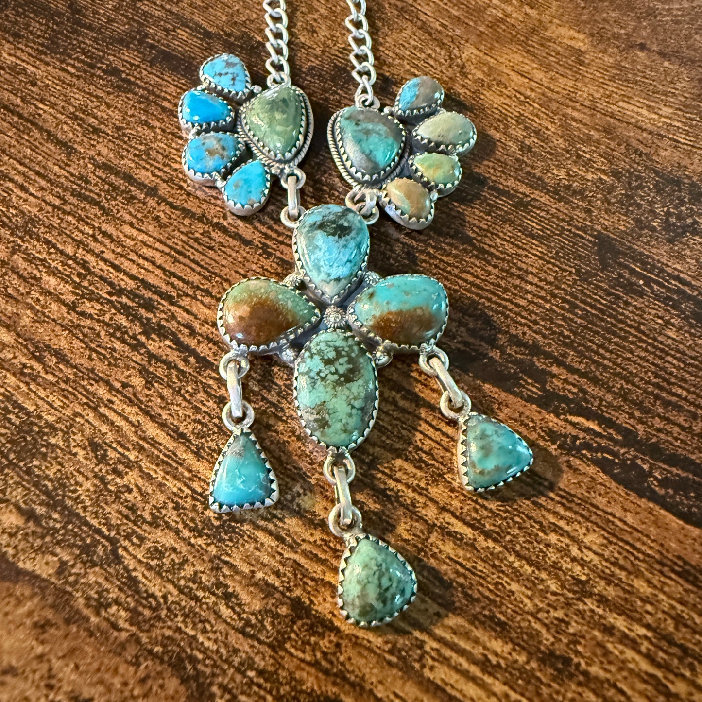 Hachita Turquoise Gemstone Lariat Cluster Necklace in Sterling Silver