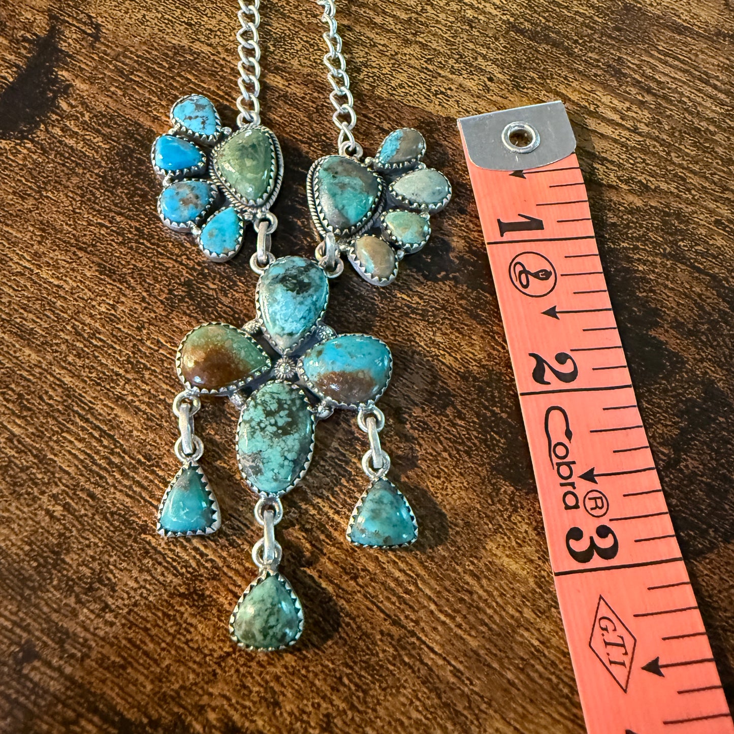 Hachita Turquoise Gemstone Lariat Cluster Necklace in Sterling Silver