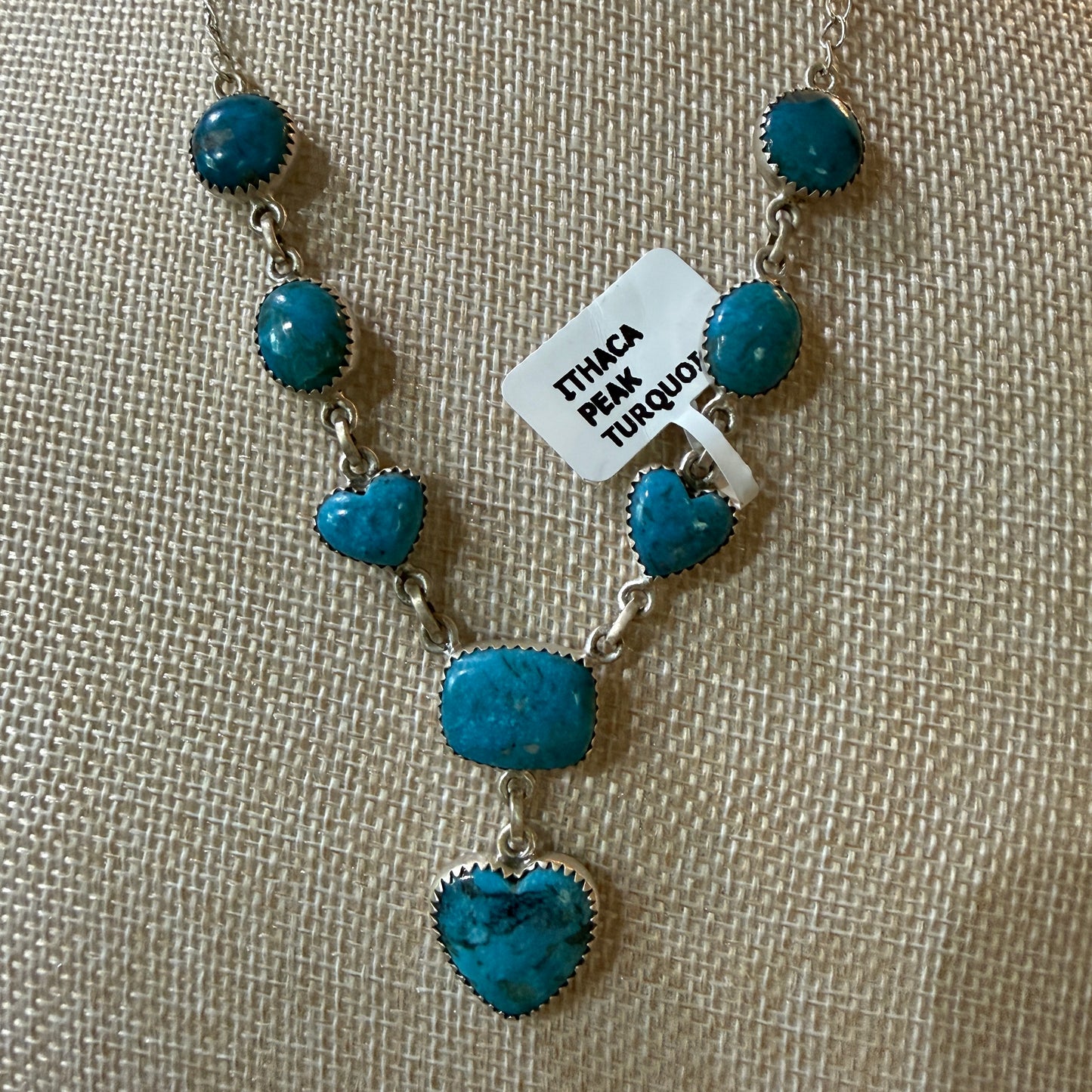 Ithaca Peak Turquoise Gemstone Lariat Hearts Necklace Sterling Silver