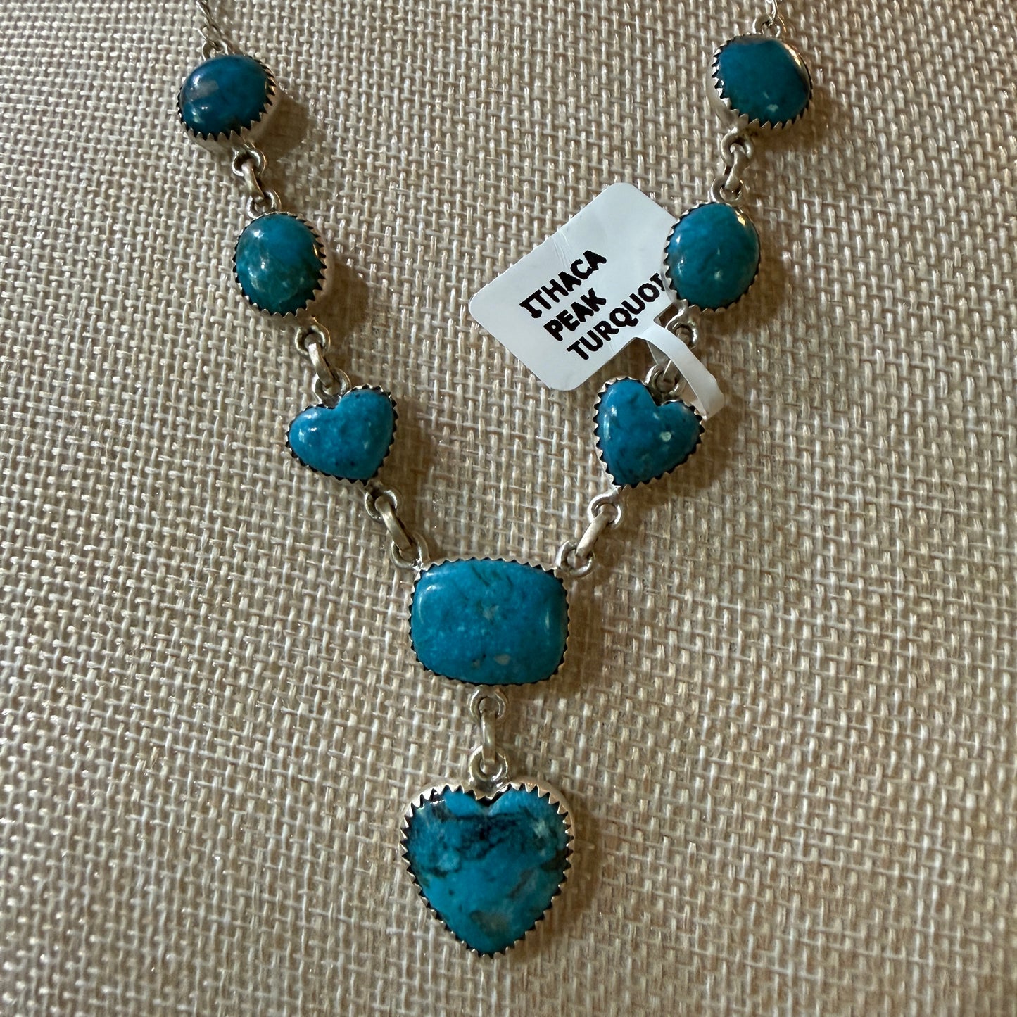 Ithaca Peak Turquoise Gemstone Lariat Hearts Necklace Sterling Silver