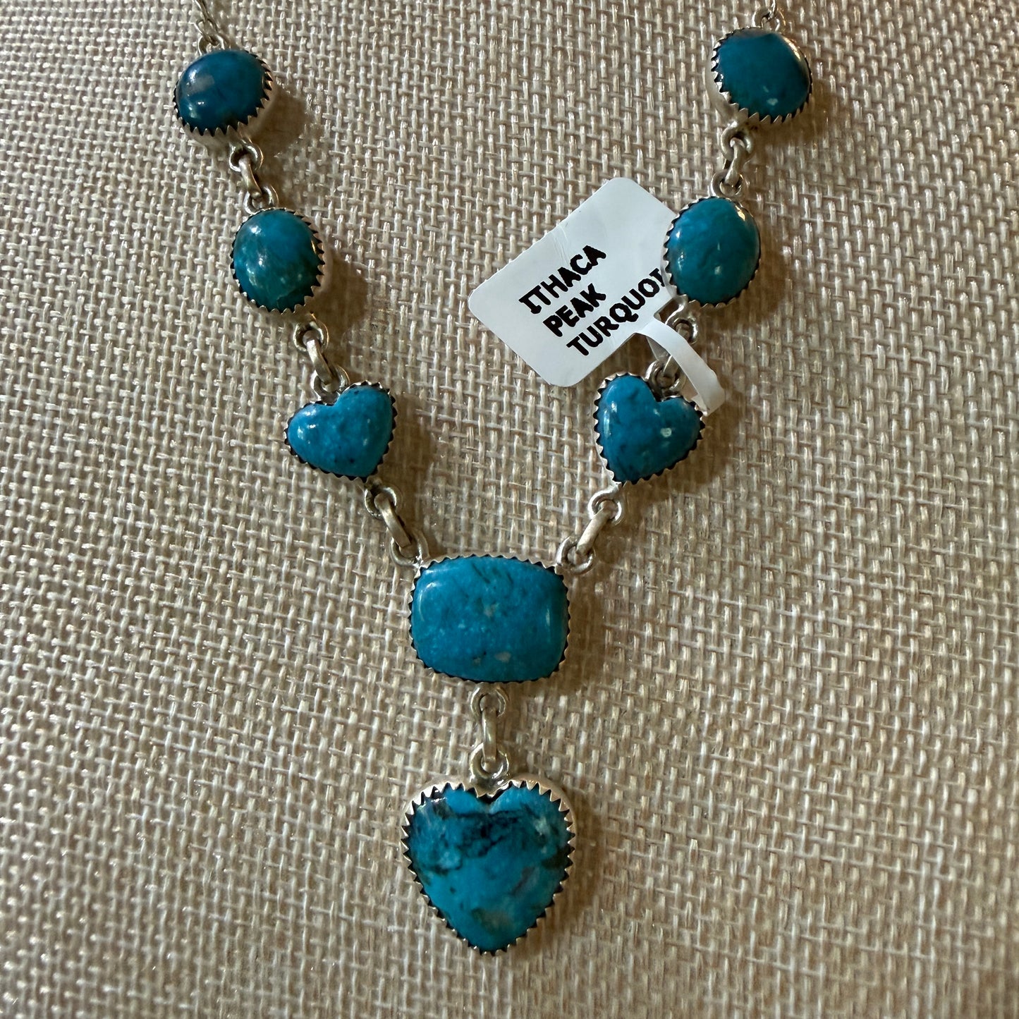 Ithaca Peak Turquoise Gemstone Lariat Hearts Necklace Sterling Silver