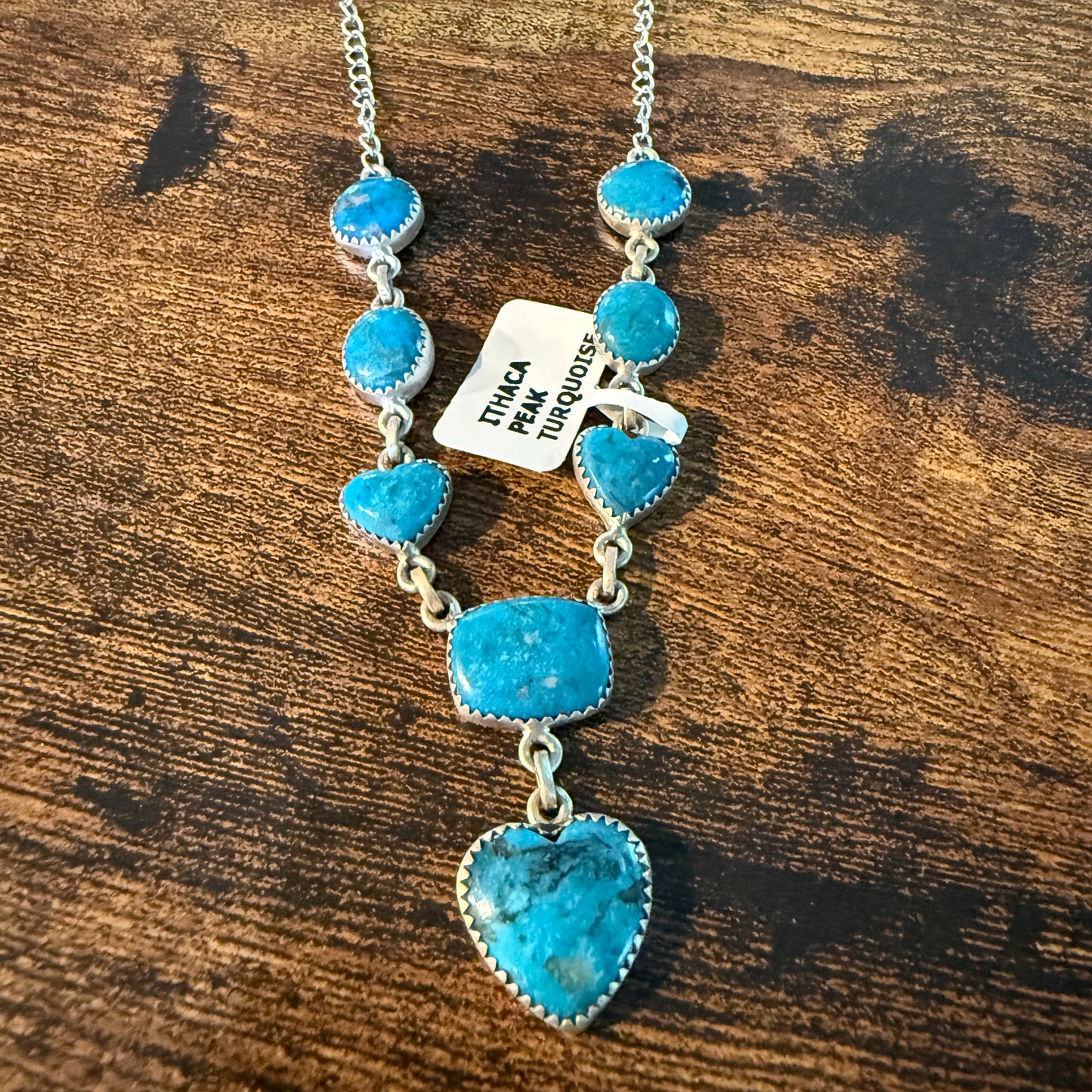 Ithaca Peak Turquoise Gemstone Lariat Hearts Necklace Sterling Silver