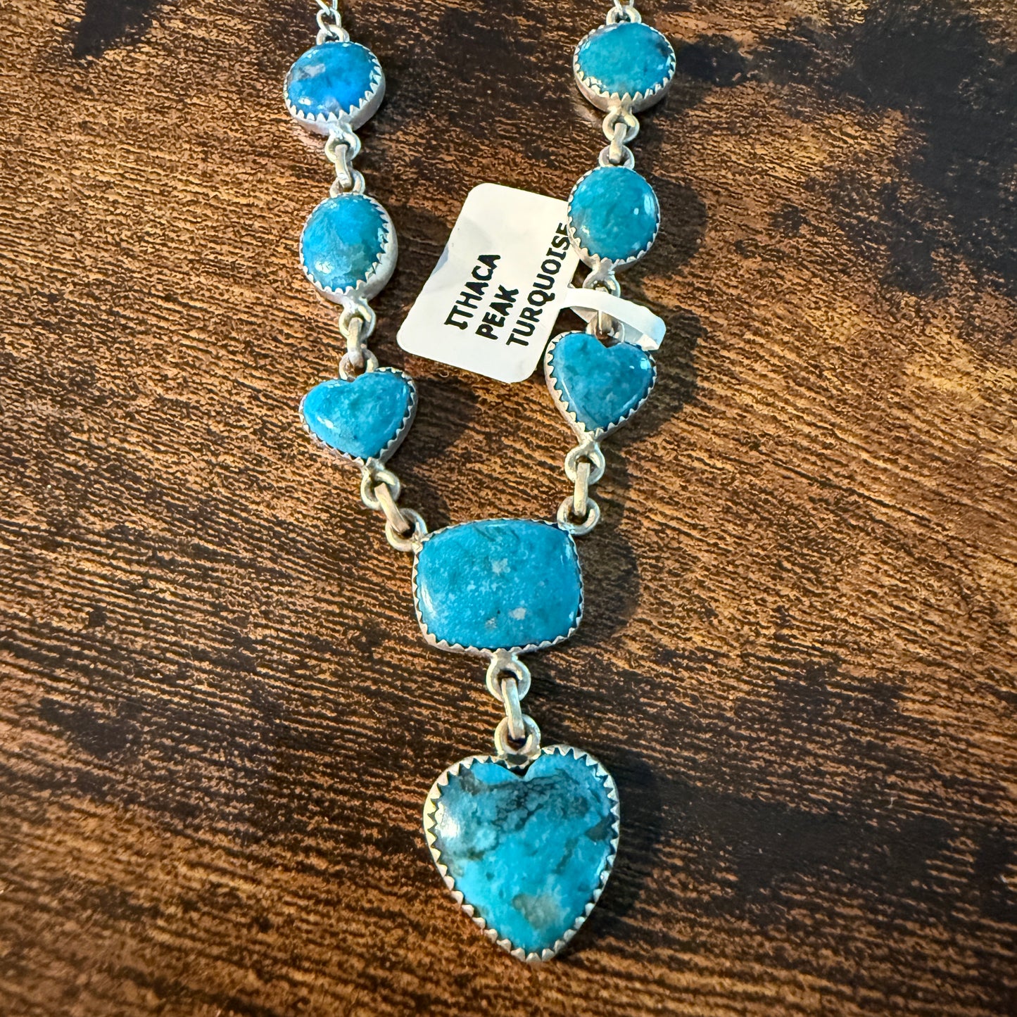 Ithaca Peak Turquoise Gemstone Lariat Hearts Necklace Sterling Silver