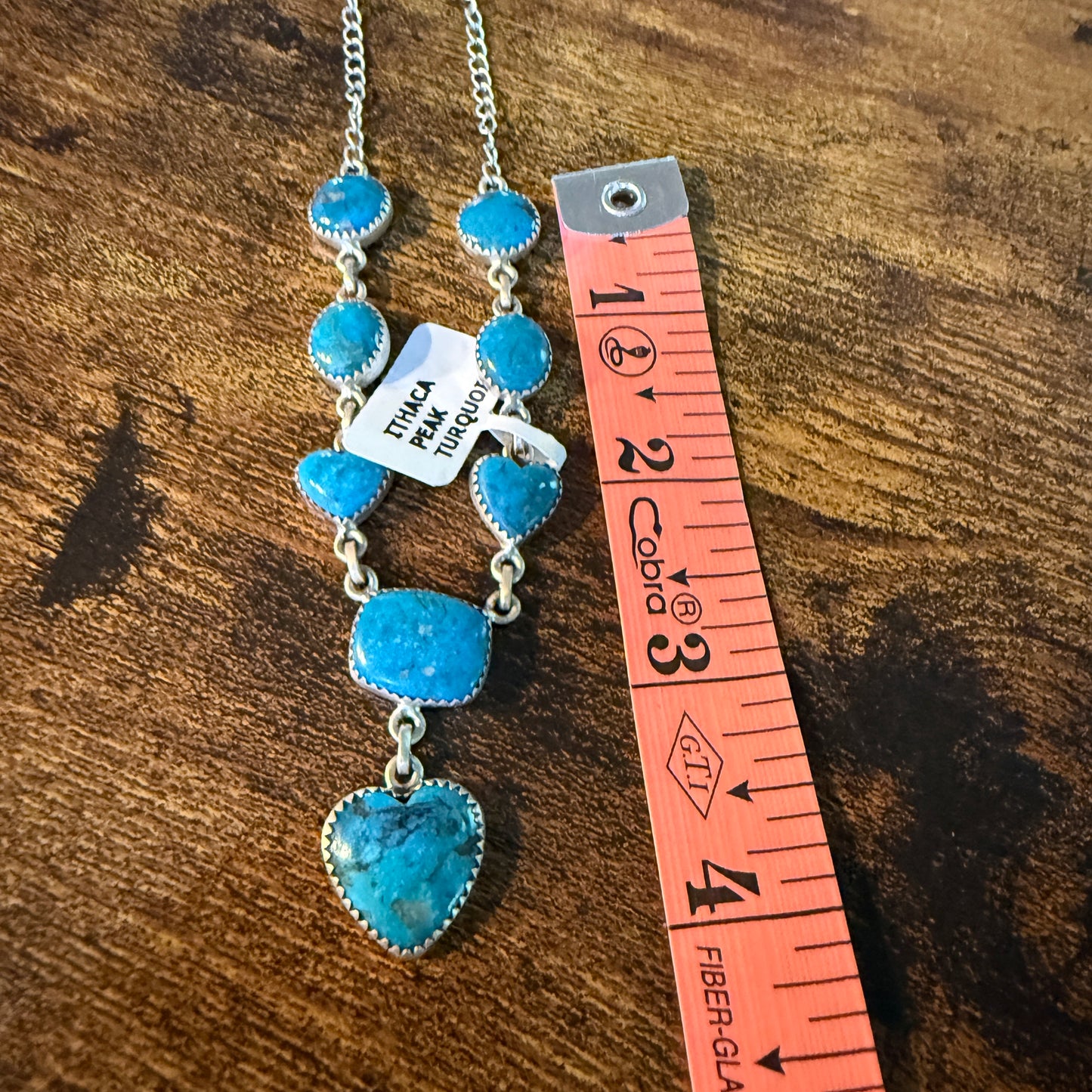 Ithaca Peak Turquoise Gemstone Lariat Hearts Necklace Sterling Silver