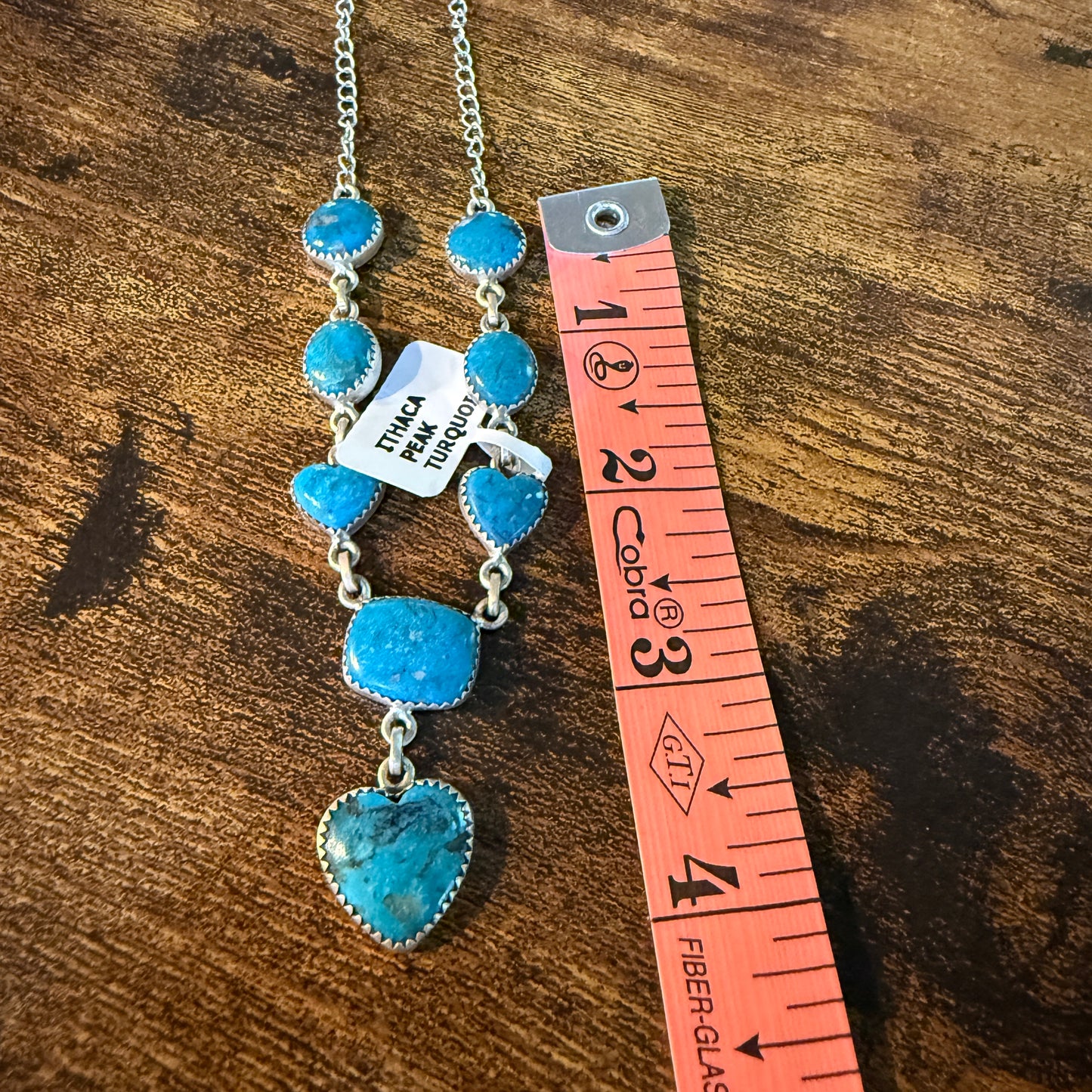 Ithaca Peak Turquoise Gemstone Lariat Hearts Necklace Sterling Silver