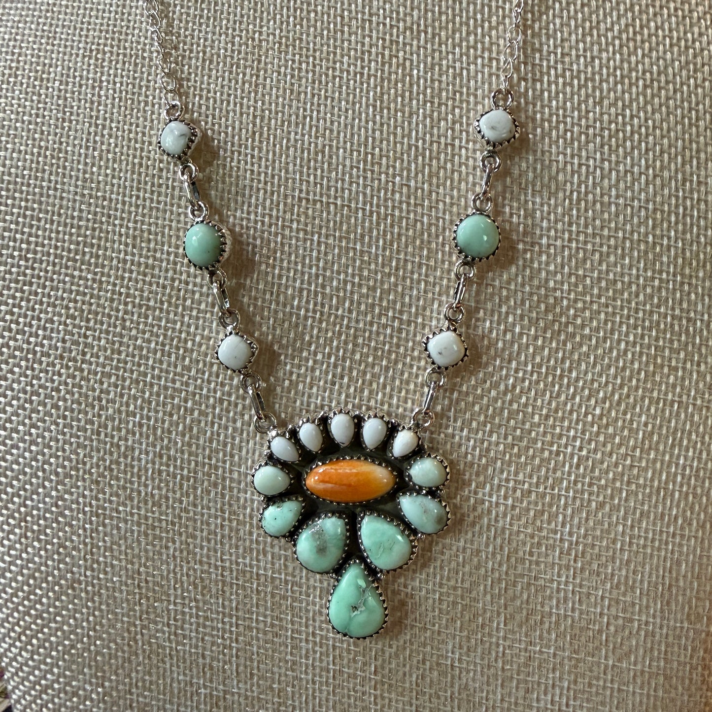 Palamino White Buffalo Turquoise Lariat Necklace Orange Spiny Sterling Silver