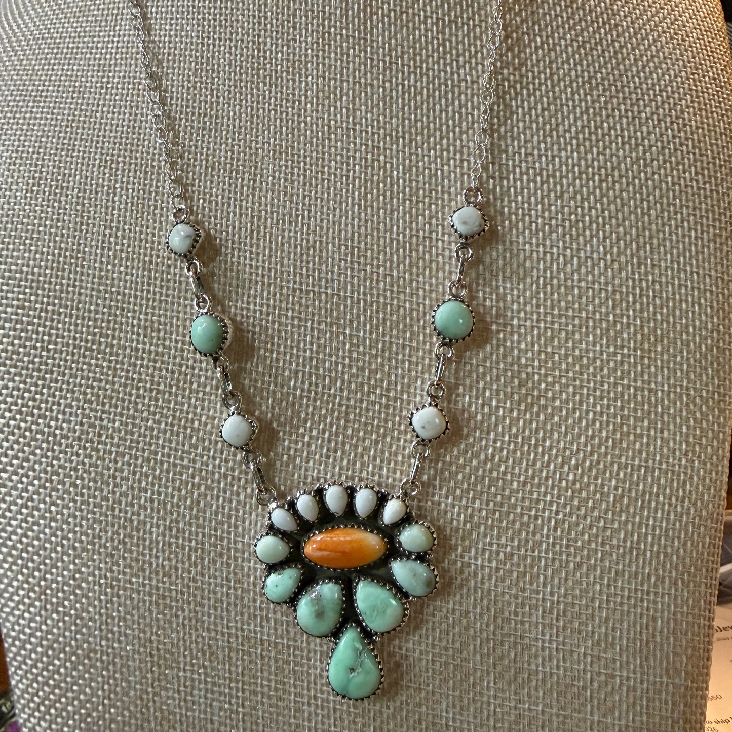 Palamino White Buffalo Turquoise Lariat Necklace Orange Spiny Sterling Silver