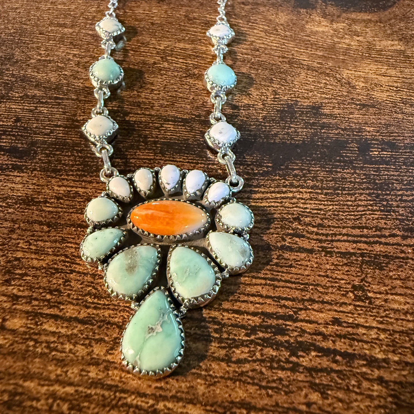 Palamino White Buffalo Turquoise Lariat Necklace Orange Spiny Sterling Silver