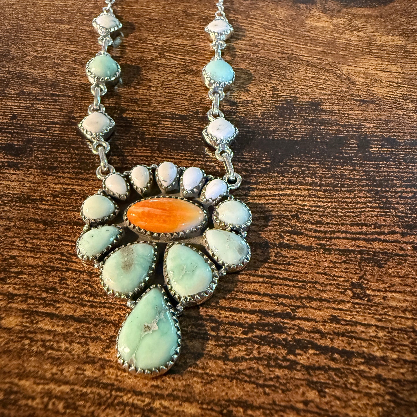 Palamino White Buffalo Turquoise Lariat Necklace Orange Spiny Sterling Silver