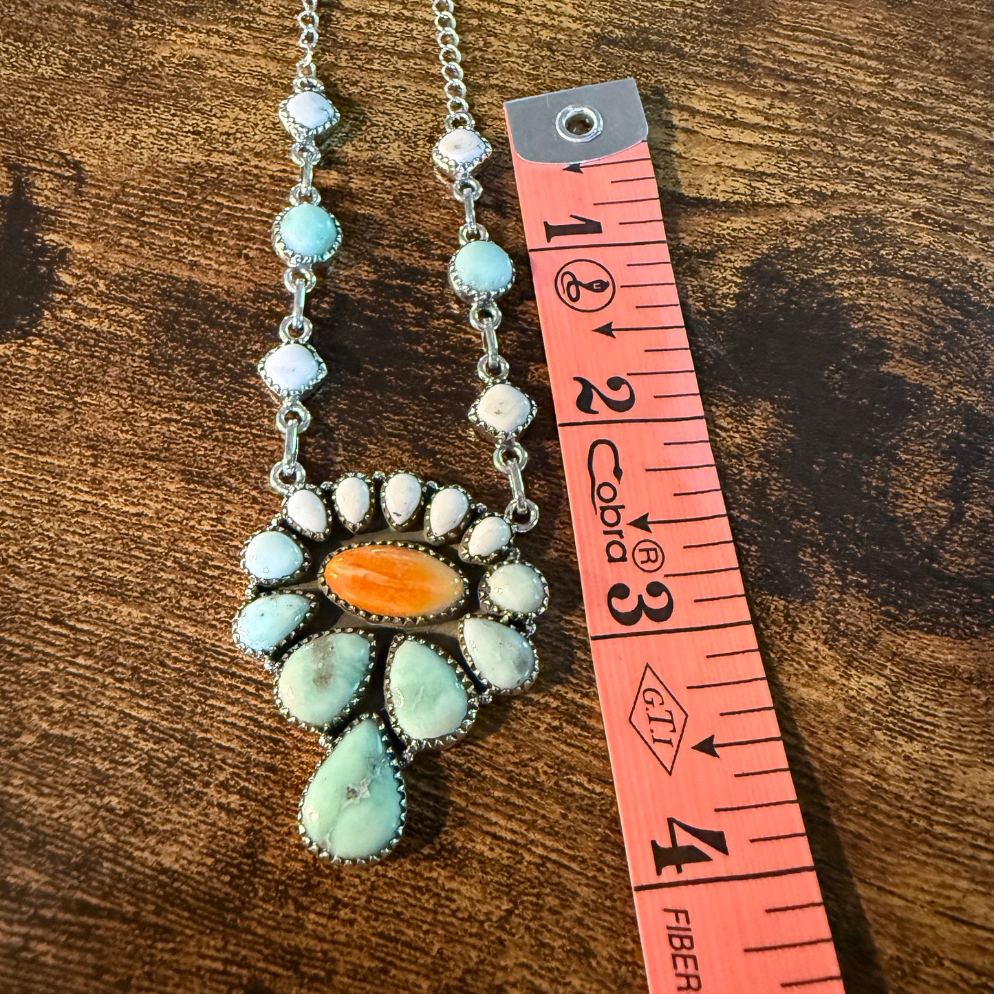 Palamino White Buffalo Turquoise Lariat Necklace Orange Spiny Sterling Silver