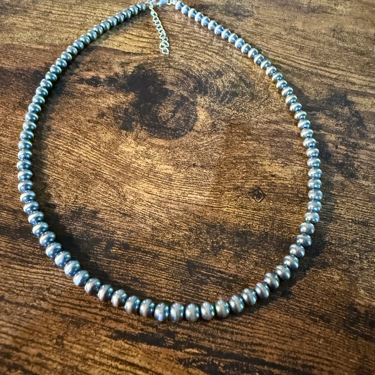 Native Style Desert Pearl Beads Hand Strung Necklace 6mm 18 Inch Sterling Silver
