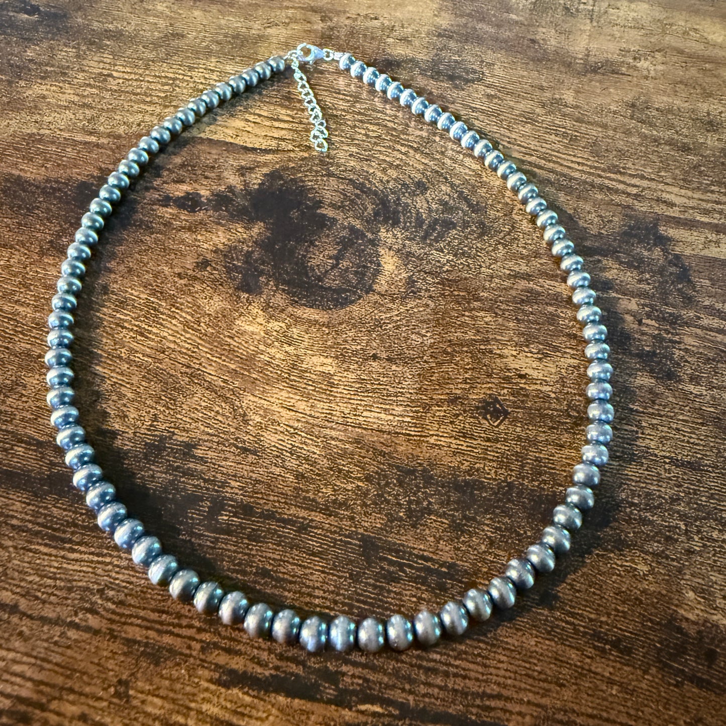 Native Style Desert Pearl Beads Hand Strung Necklace 6mm 18 Inch Sterling Silver