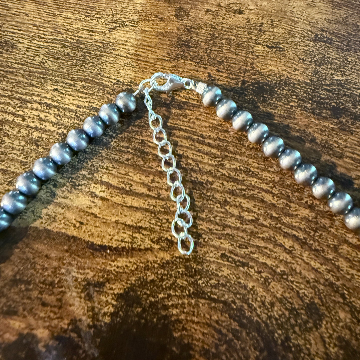 Native Style Desert Pearl Beads Hand Strung Necklace 6mm 18 Inch Sterling Silver