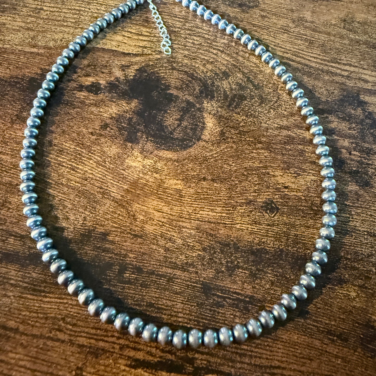 Native Style Desert Pearl Beads Hand Strung Necklace 6mm 18 Inch Sterling Silver