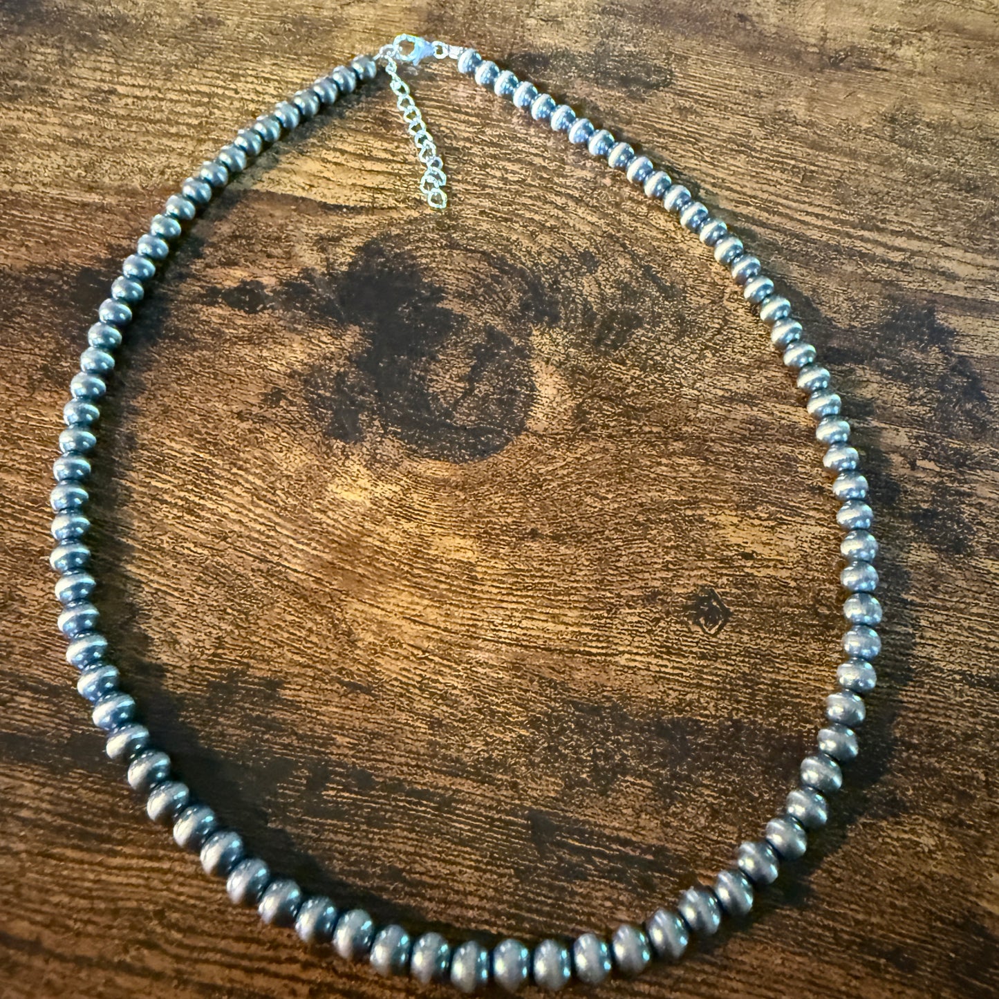 Native Style Desert Pearl Beads Hand Strung Necklace 6mm 18 Inch Sterling Silver