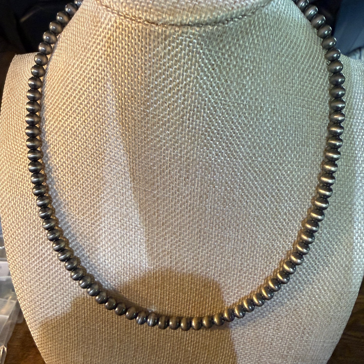Native Style Desert Pearl Beads Hand Strung Necklace 6mm 18 Inch Sterling Silver