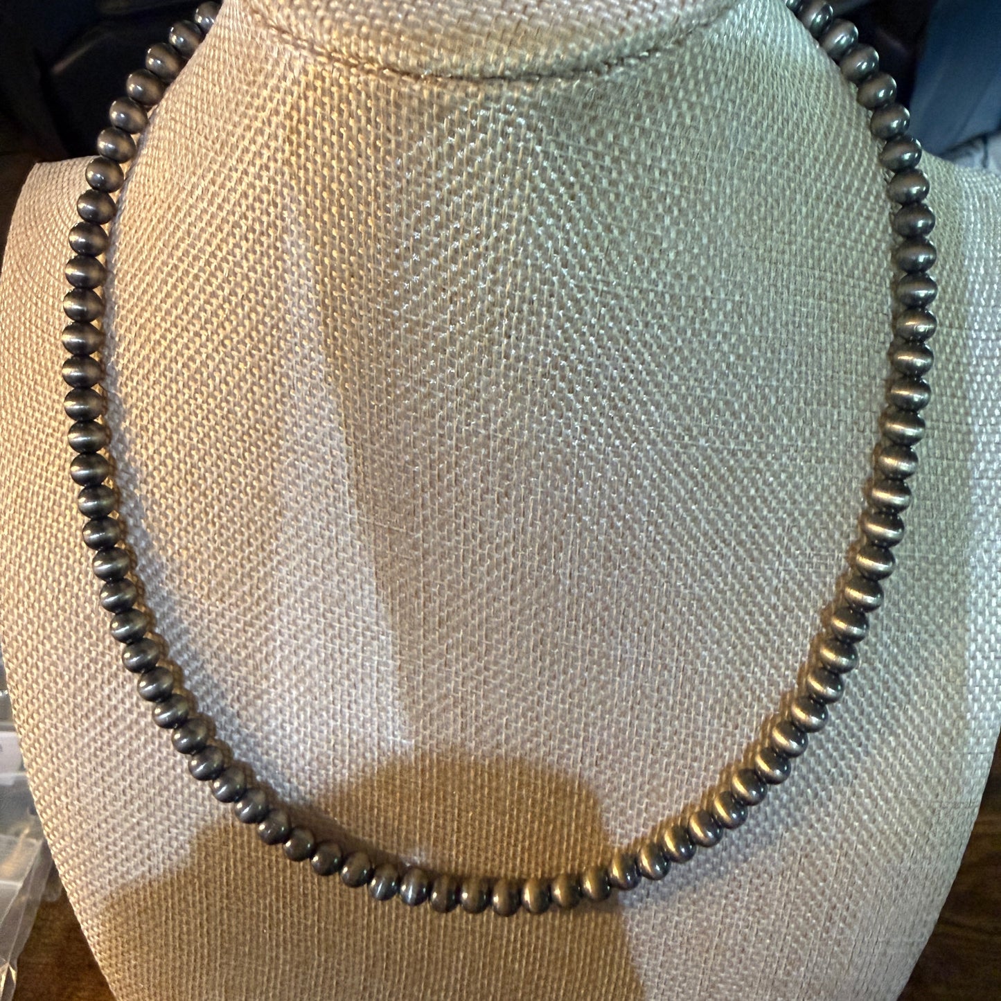 Native Style Desert Pearl Beads Hand Strung Necklace 6mm 18 Inch Sterling Silver