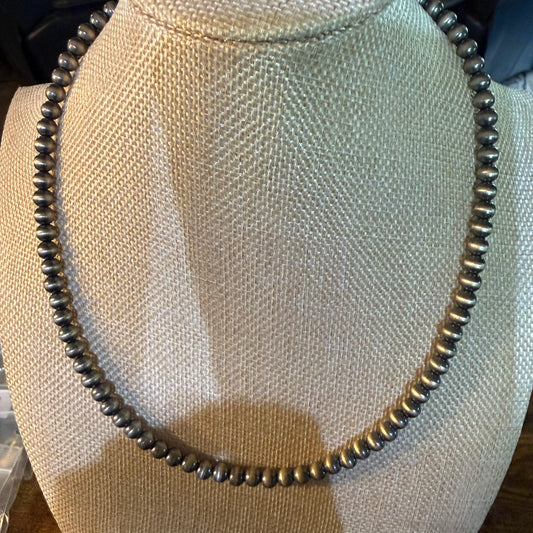 Native Style Desert Pearl Beads Hand Strung Necklace 6mm 18 Inch Sterling Silver
