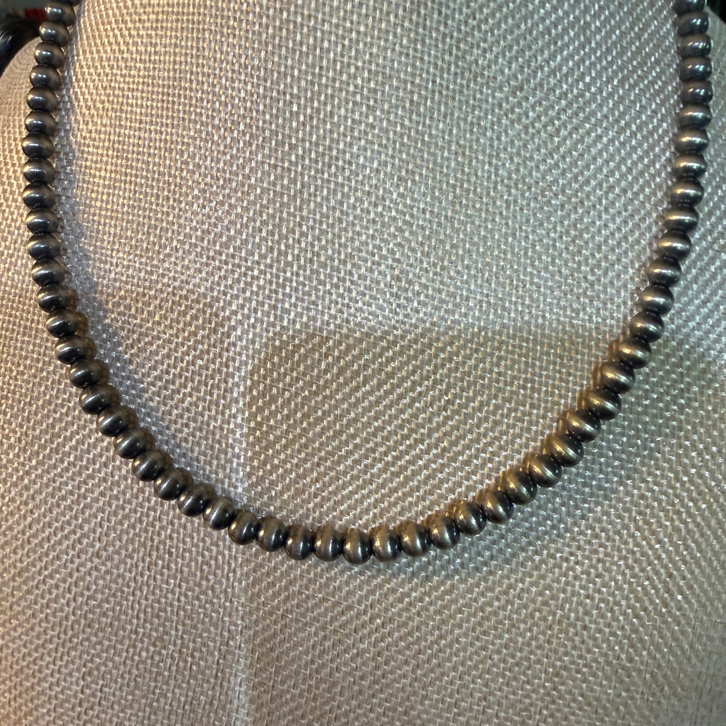 Native Style Desert Pearl Beads Hand Strung Necklace 6mm 18 Inch Sterling Silver