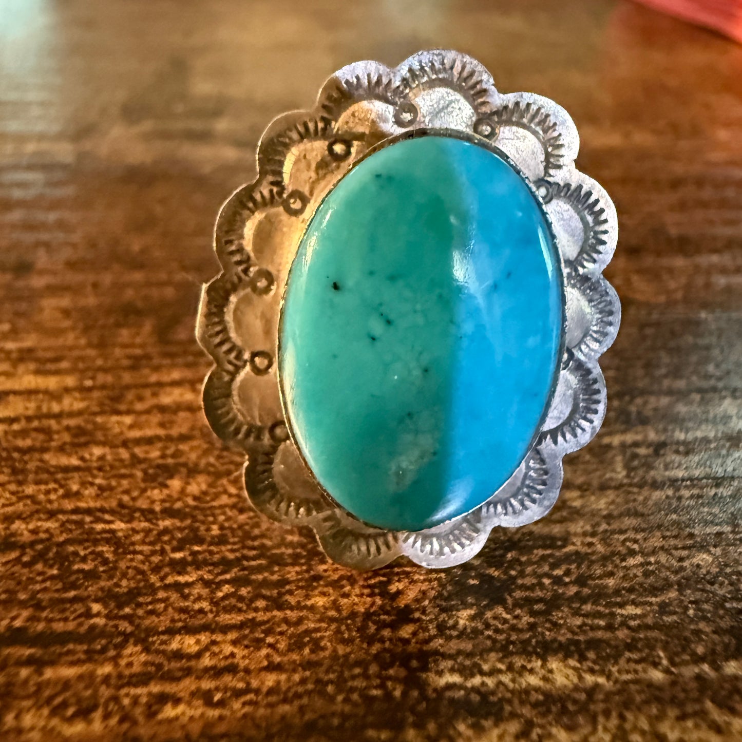 Native Handmade Scott Skeets Royston Turquoise Sterling Silver Adjustable Ring