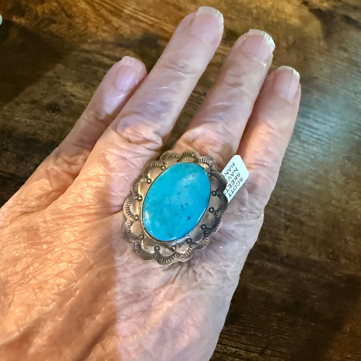 Native Handmade Scott Skeets Royston Turquoise Sterling Silver Adjustable Ring