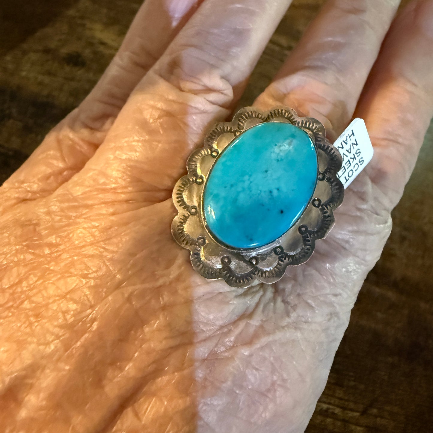 Native Handmade Scott Skeets Royston Turquoise Sterling Silver Adjustable Ring