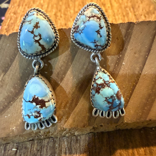 Number 8 Turquoise Gemstone Dangle Earrings Sterling Silver
