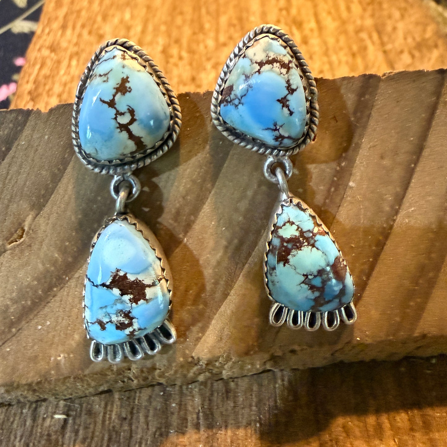 Number 8 Turquoise Gemstone Dangle Earrings Sterling Silver