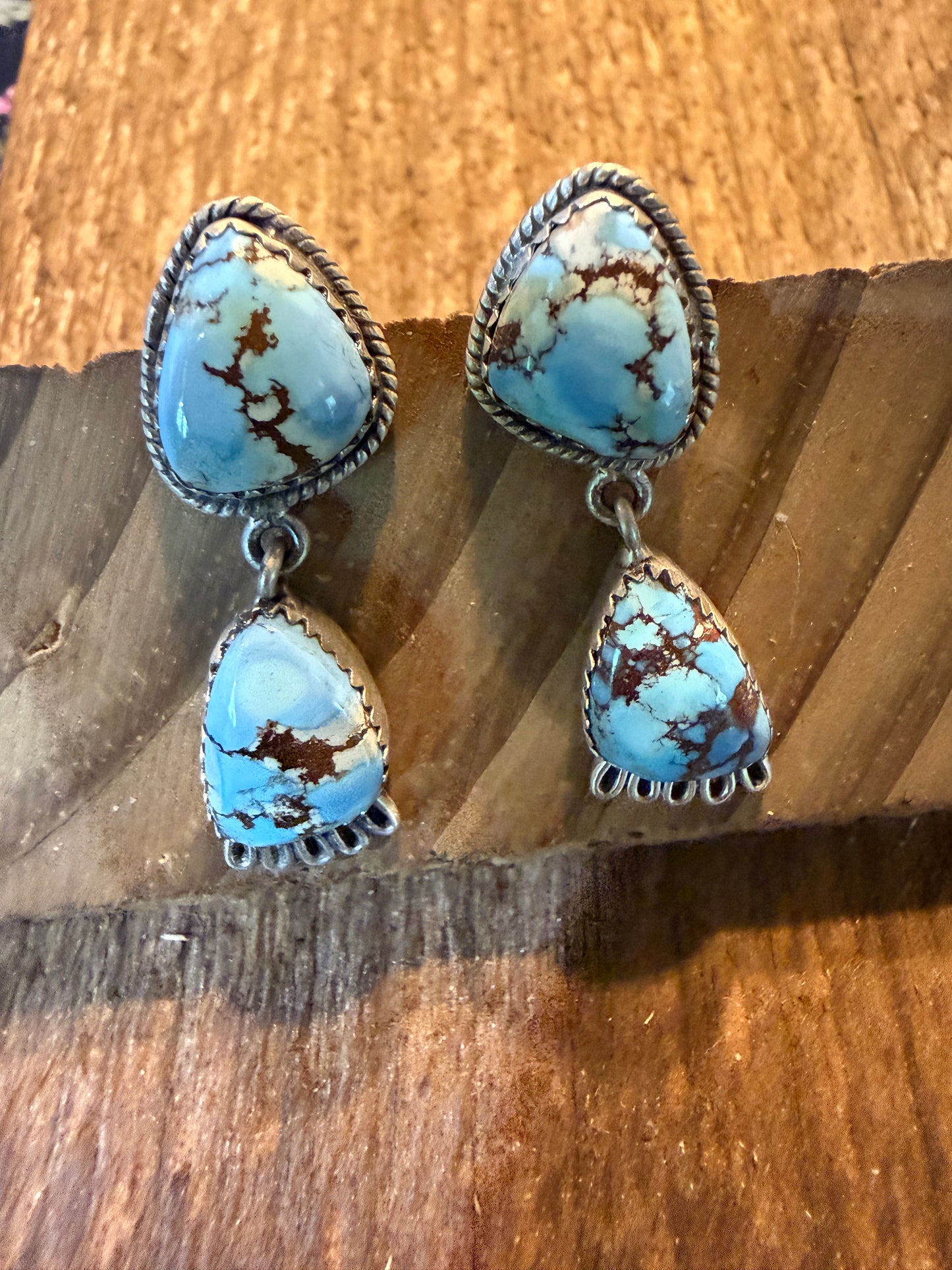 Number 8 Turquoise Gemstone Dangle Earrings Sterling Silver