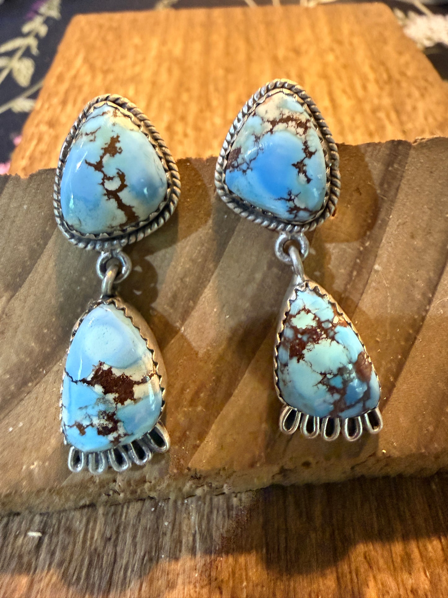 Number 8 Turquoise Gemstone Dangle Earrings Sterling Silver