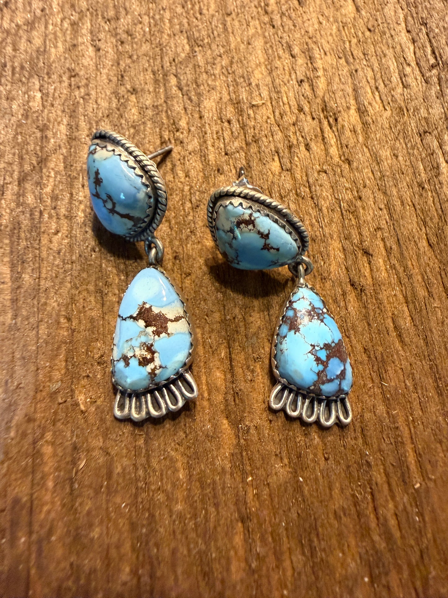 Number 8 Turquoise Gemstone Dangle Earrings Sterling Silver
