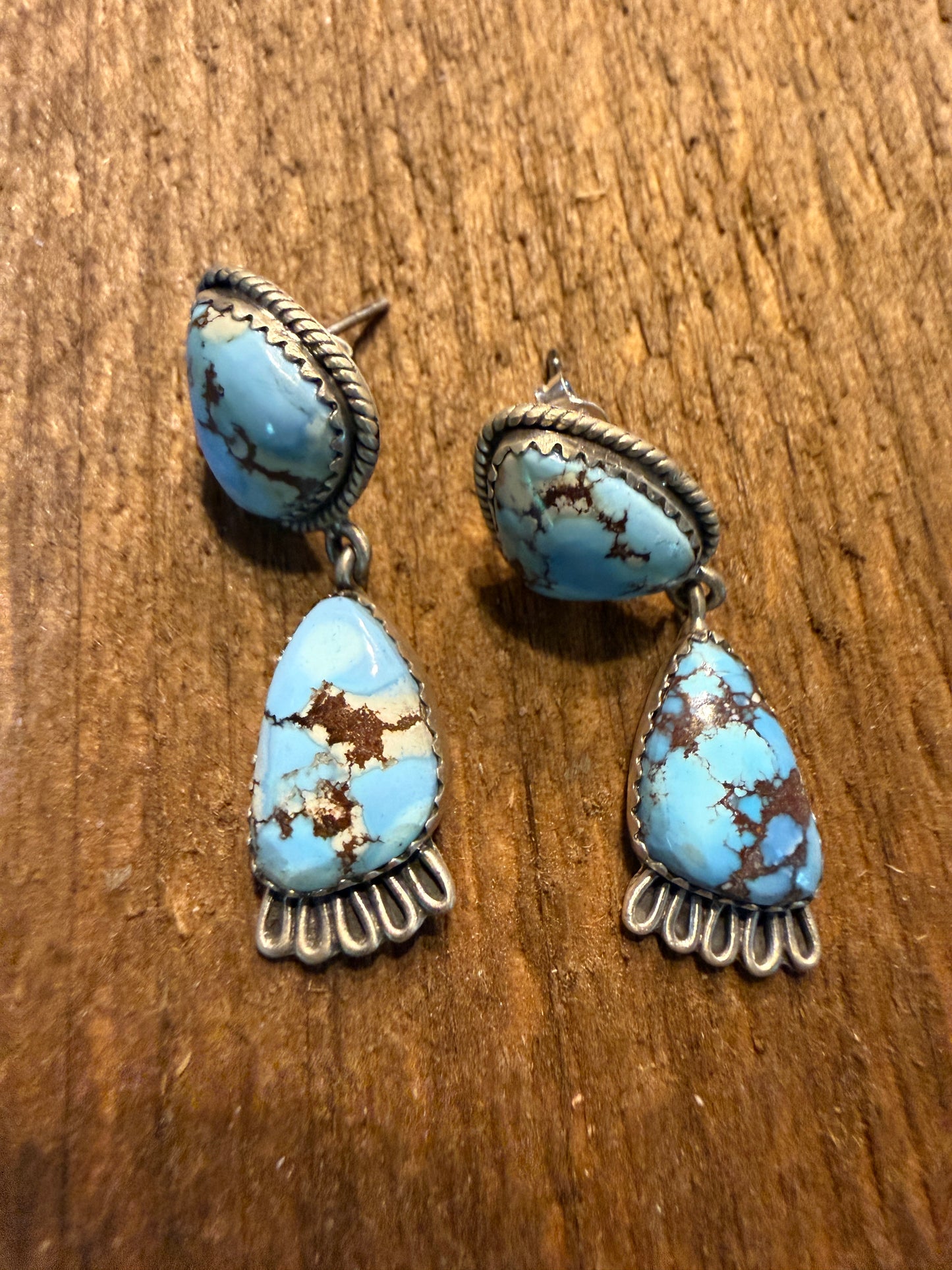 Number 8 Turquoise Gemstone Dangle Earrings Sterling Silver