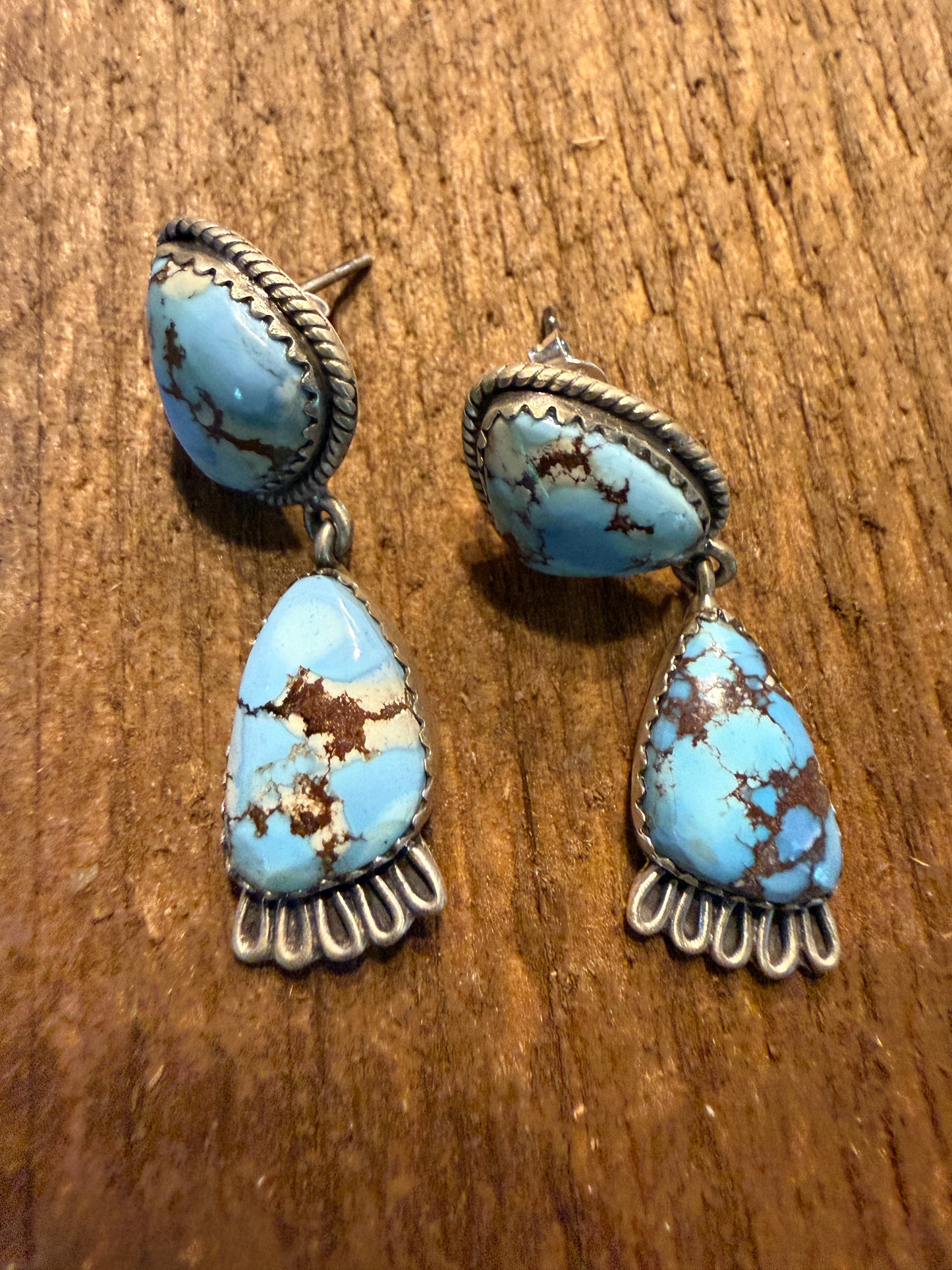 Number 8 Turquoise Gemstone Dangle Earrings Sterling Silver