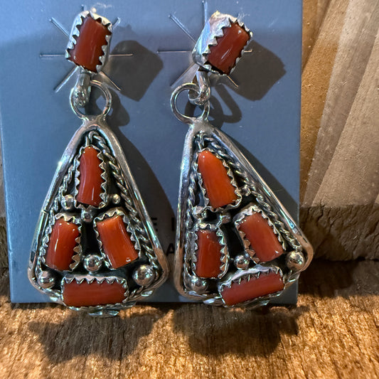 Native Handmade Melvin Chee Coral Drop Stud Earring in Sterling Silver