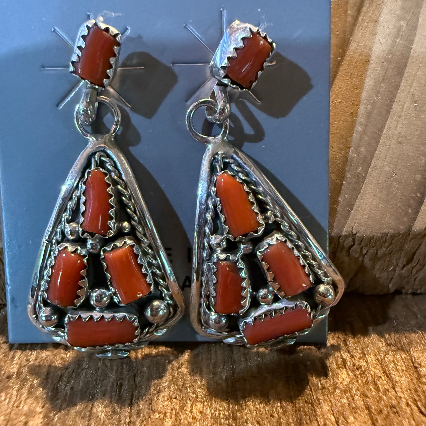Native Handmade Melvin Chee Coral Drop Stud Earring in Sterling Silver
