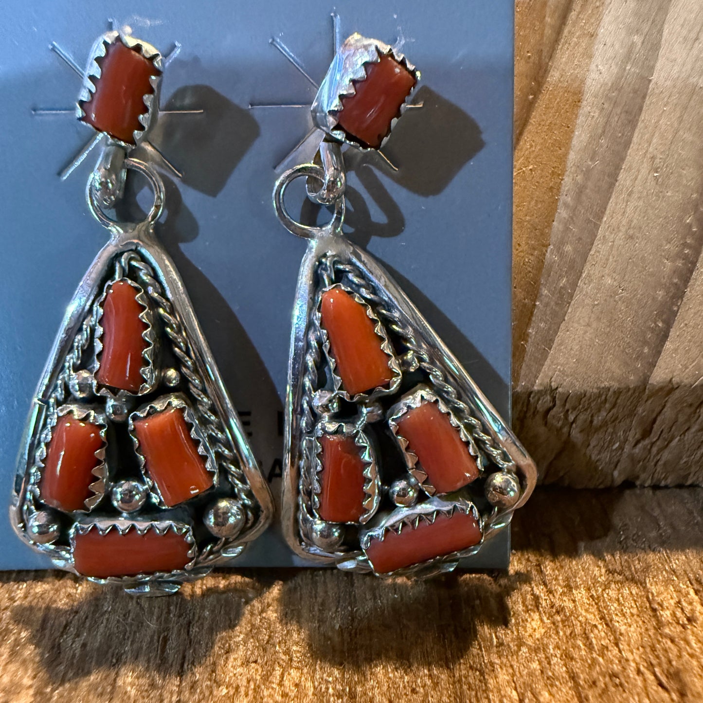 Native Handmade Melvin Chee Coral Drop Stud Earring in Sterling Silver