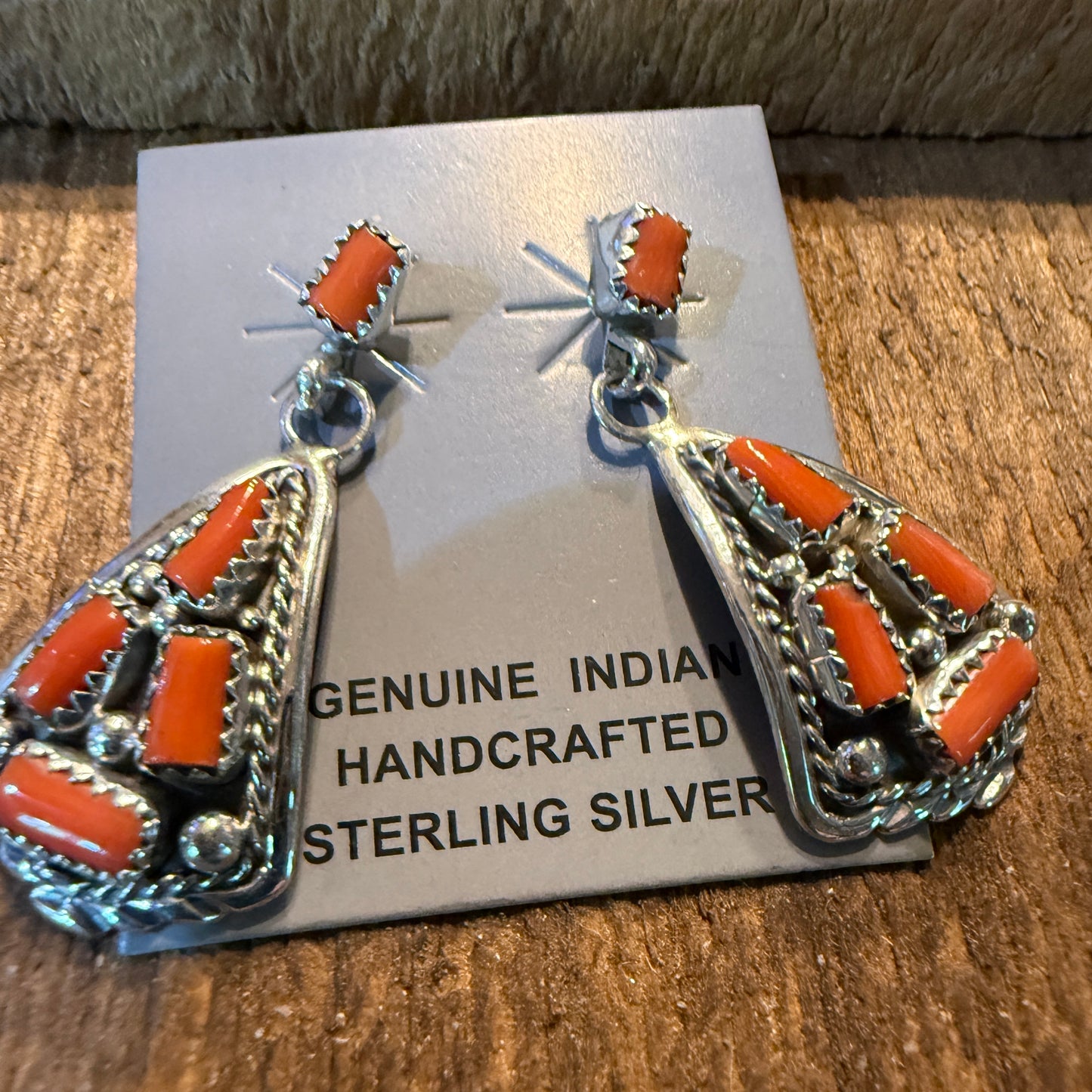 Native Handmade Melvin Chee Coral Drop Stud Earring in Sterling Silver