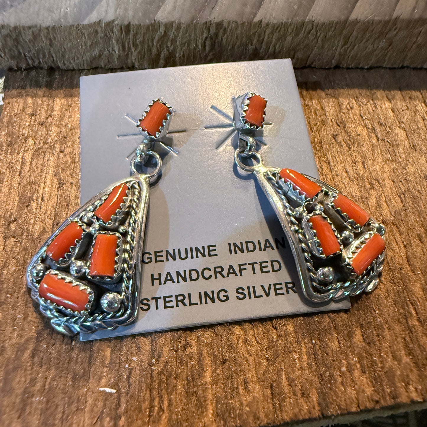 Native Handmade Melvin Chee Coral Drop Stud Earring in Sterling Silver