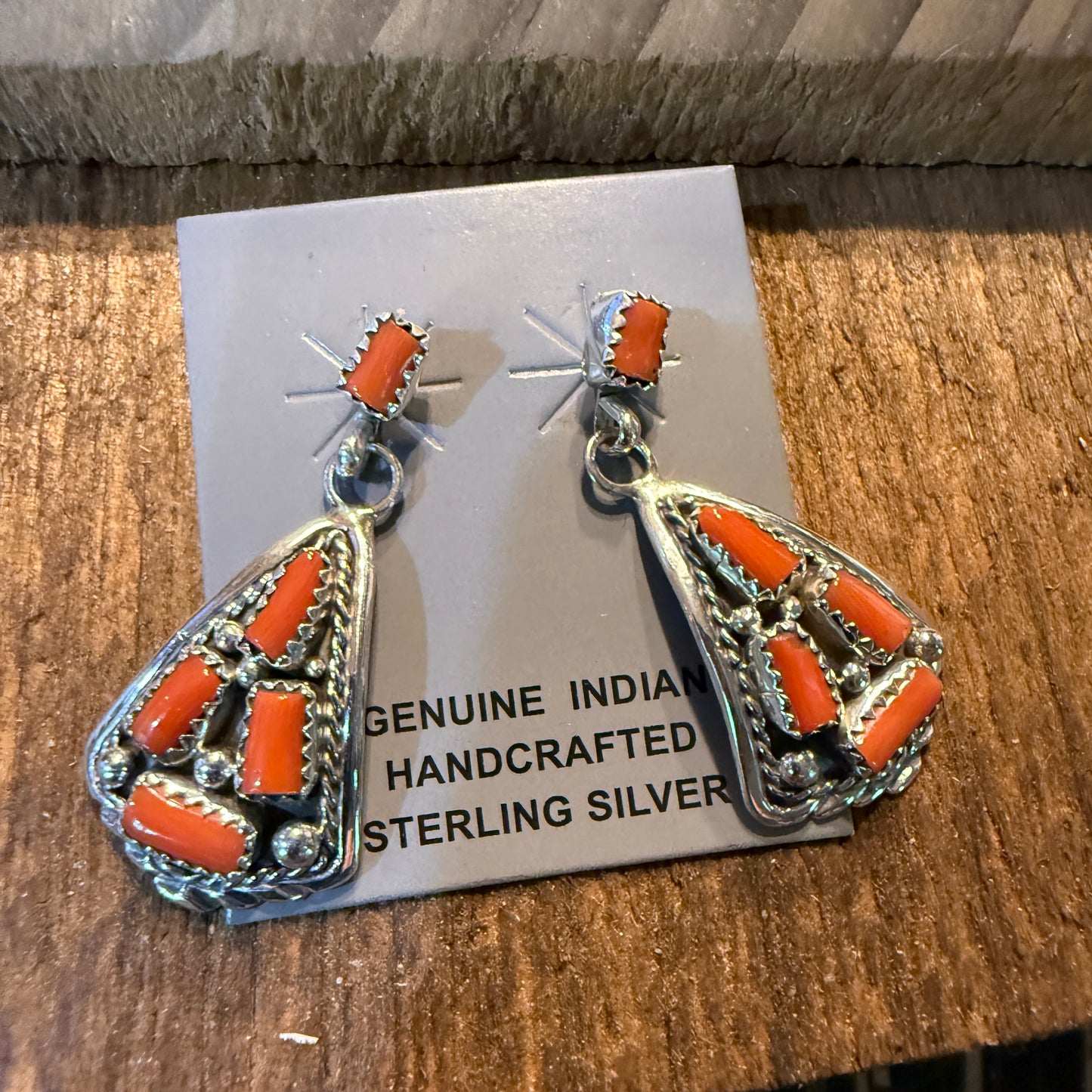 Native Handmade Melvin Chee Coral Drop Stud Earring in Sterling Silver