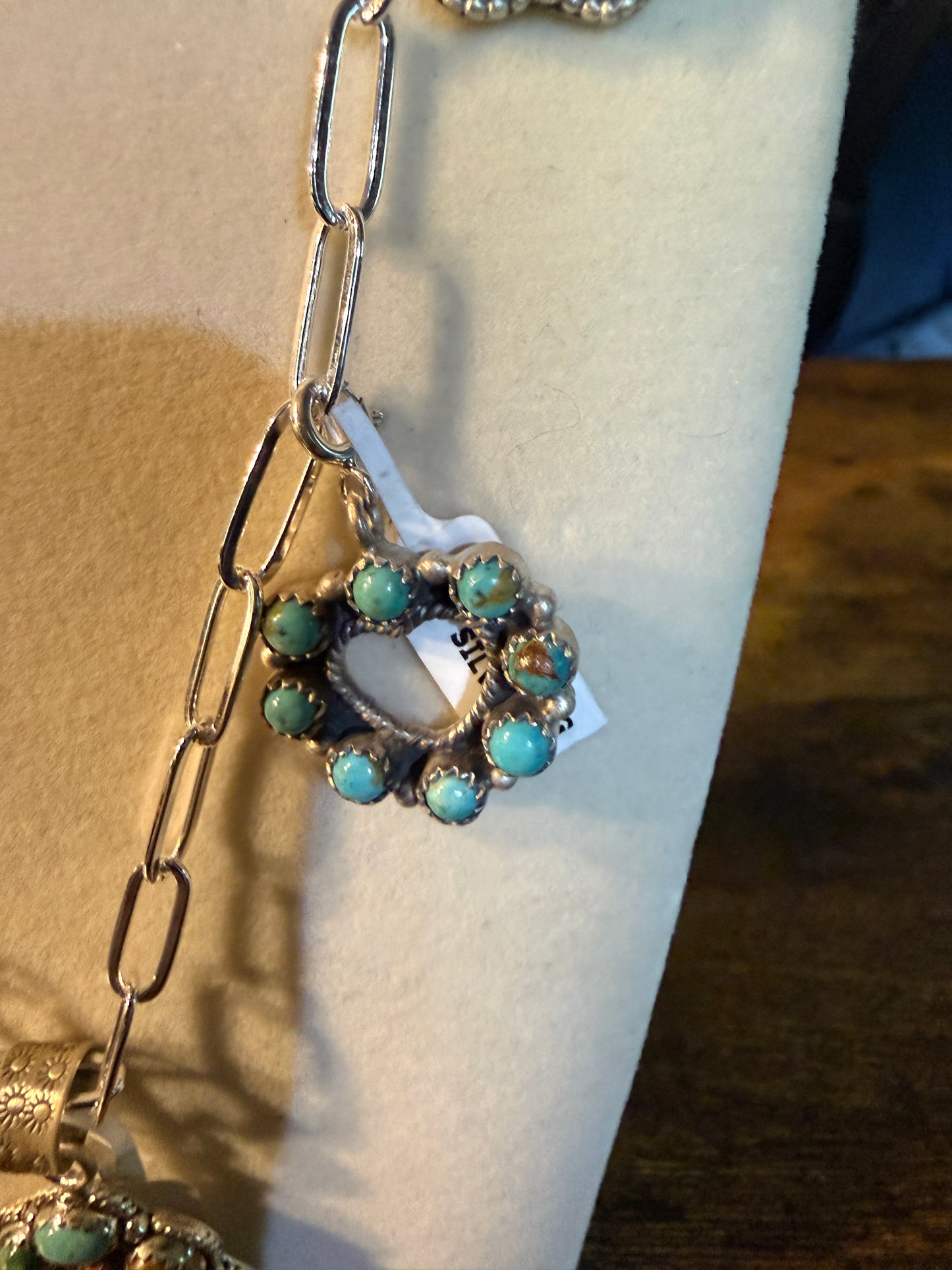 Coral And Turquoise Gemstone Charms Pendant Necklace Sterling Silver