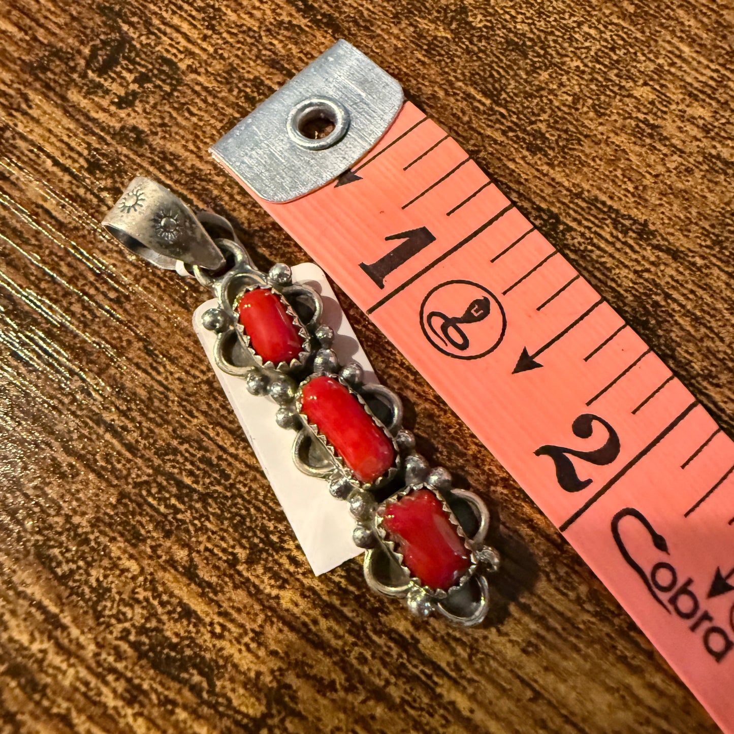 Navajo Style Coral Gemstone Pendant in Sterling Silver