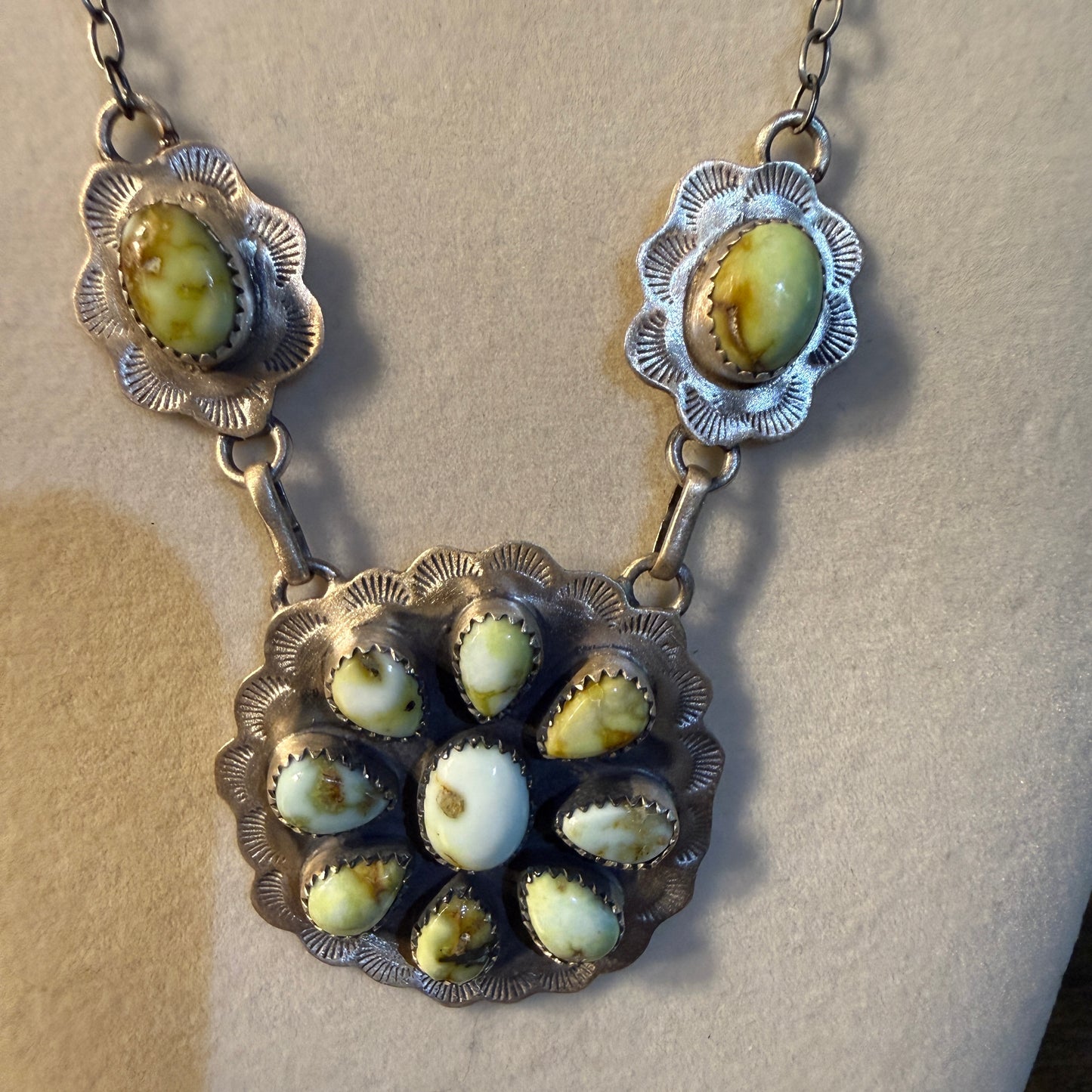 Palomino Turquoise Gemstone Cluster Necklace In Sterling Silver