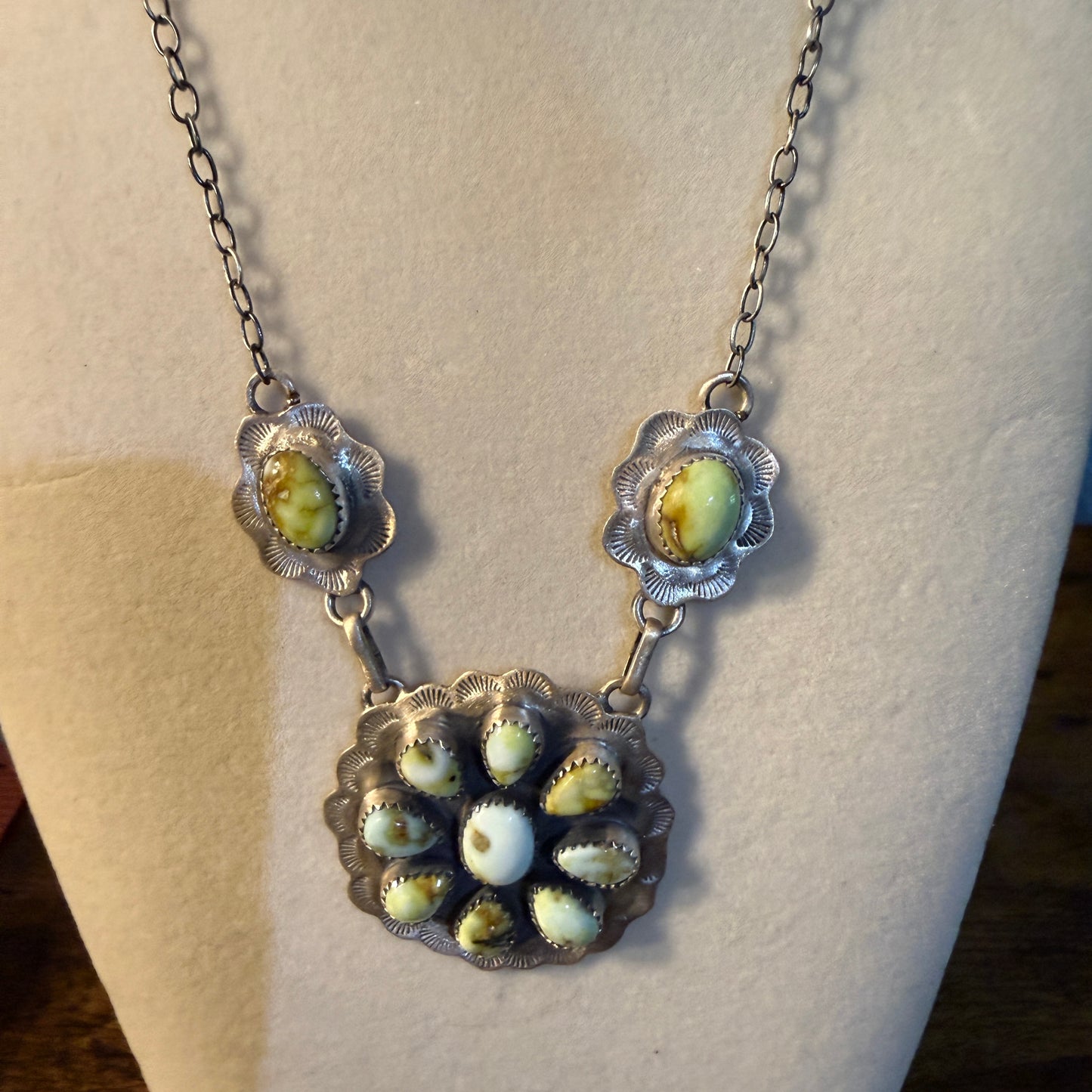 Palomino Turquoise Gemstone Cluster Necklace In Sterling Silver