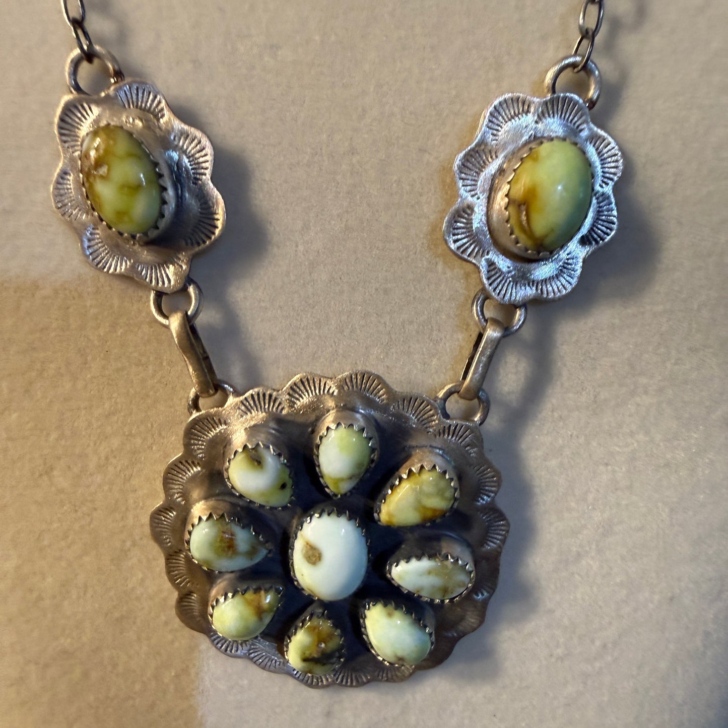 Palomino Turquoise Gemstone Cluster Necklace In Sterling Silver