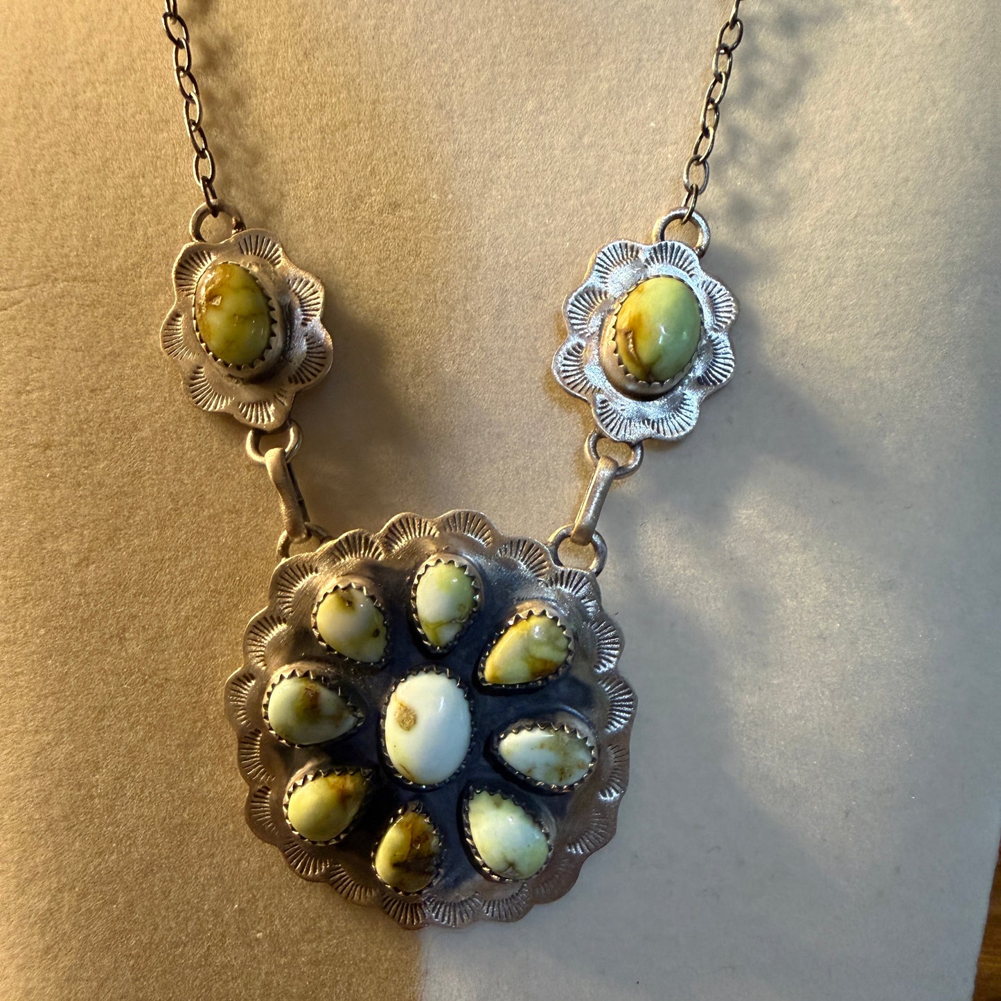 Palomino Turquoise Gemstone Cluster Necklace In Sterling Silver